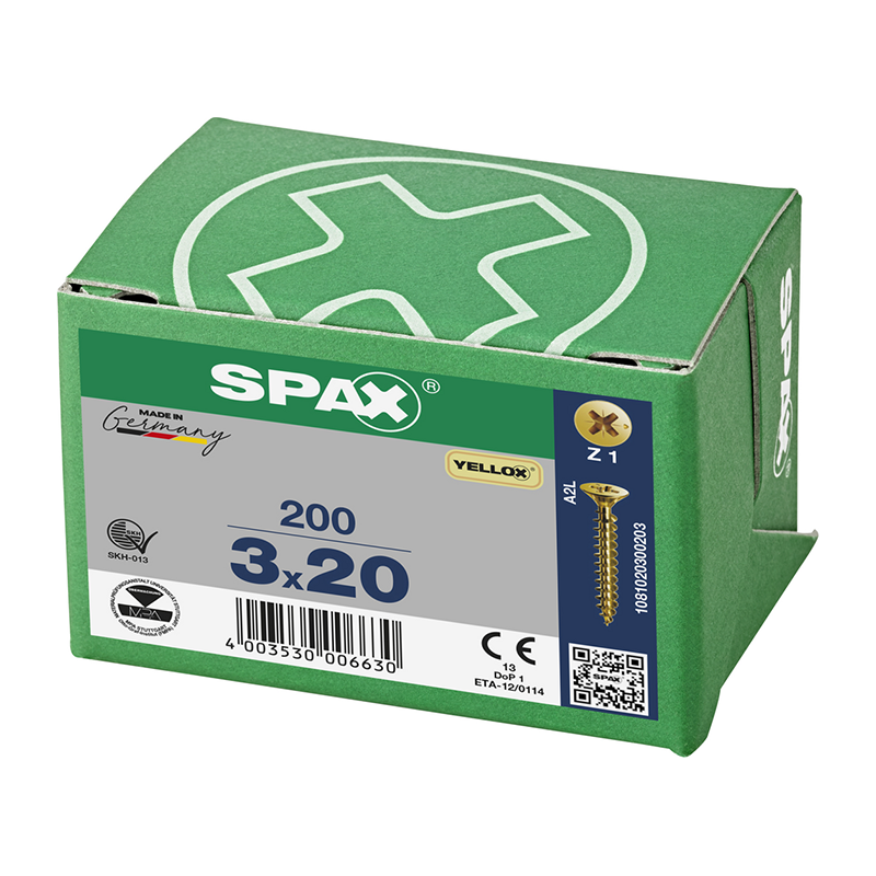 Spax YELLOX Pozi Z1 Universal Countersunk Screws 3mm x 20mm (200 Pack)