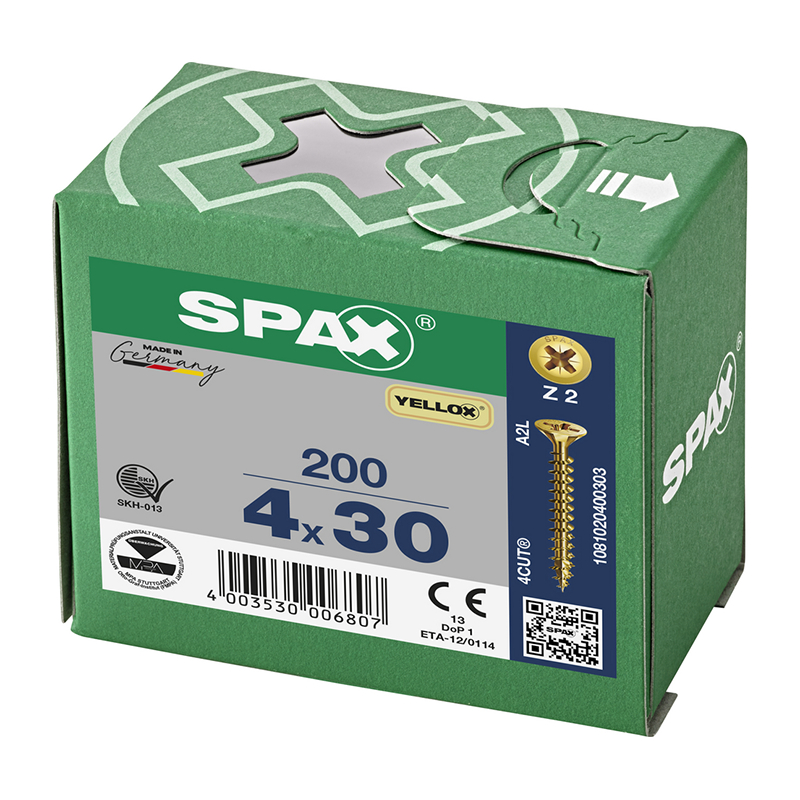 Spax YELLOX Pozi Z2 Universal Countersunk Screws 4mm x 30mm (200 Pack)