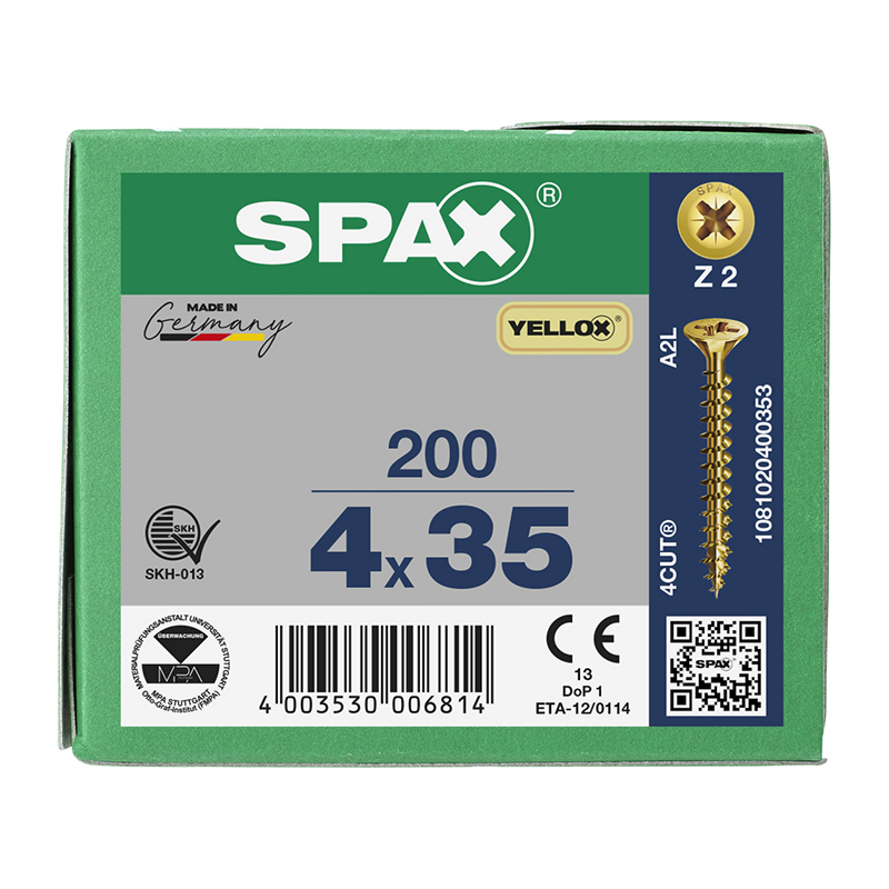 Spax YELLOX Pozi Z2 Universal Countersunk Screws 4mm x 35mm (200 Pack)