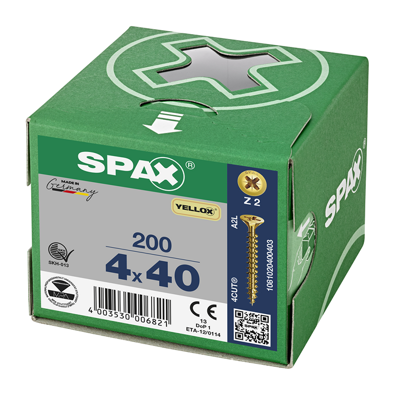 Spax YELLOX Pozi Z2 Universal Countersunk Screws 4mm x 40mm (200 Pack)