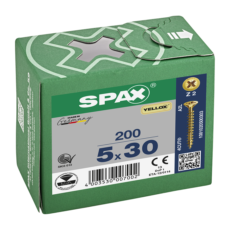 Spax YELLOX Pozi Z2 Universal Countersunk Screws 5mm x 30mm (200 Pack)