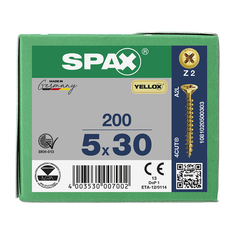 Spax YELLOX Pozi Z2 Universal Countersunk Screws 5mm x 30mm (200 Pack)