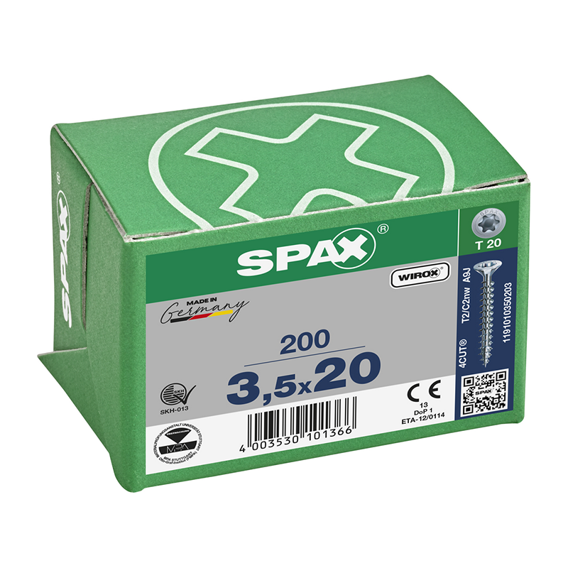 Spax WIROX Universal Countersunk T-Star Plus T20 Screws 3.5mm x 20mm (200 Pack)