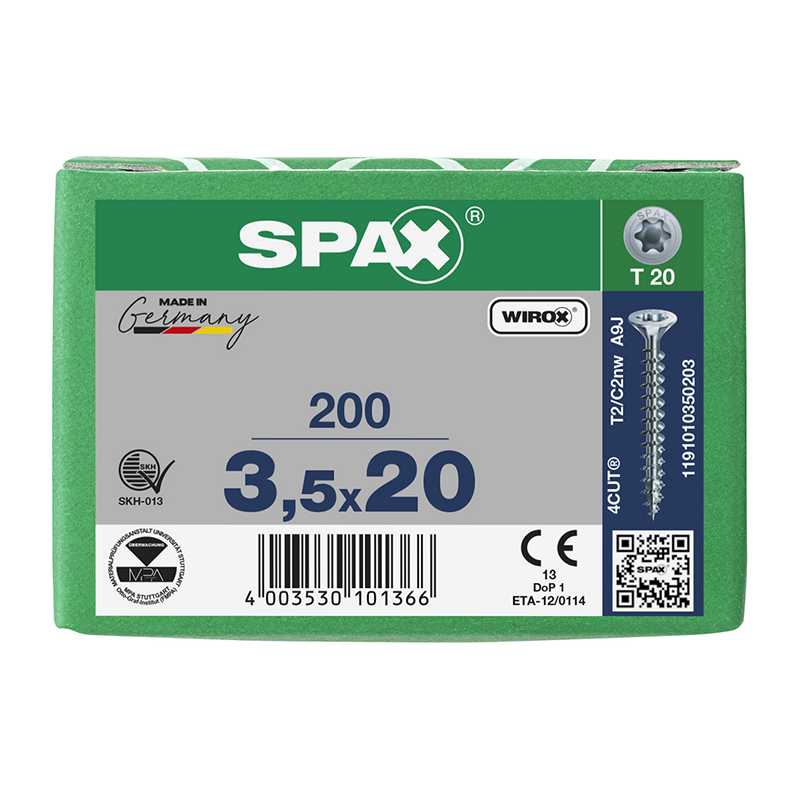 Spax WIROX Universal Countersunk T-Star Plus T20 Screws 3.5mm x 20mm (200 Pack)