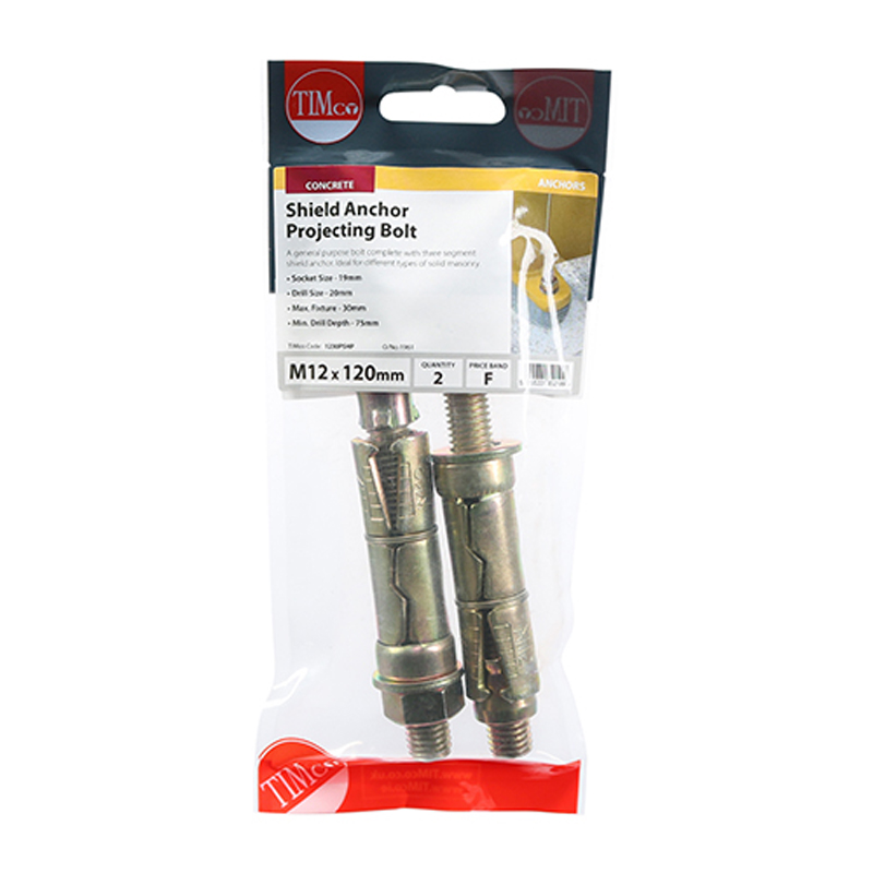 Shield Anchor Projecting Bolts - Yellow - M12 (2 Pack)