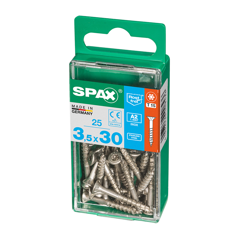 Spax Countersunk T-Star Plus T15 Stainless Steel Screws 3.5mm x 30mm (25 Pack)