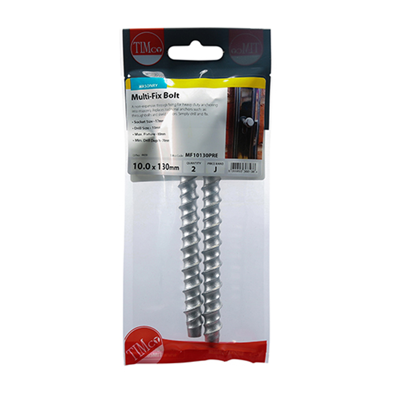 Masonry Bolts - Hex - Exterior - Silver - 10mm x 130mm (2 Pack)