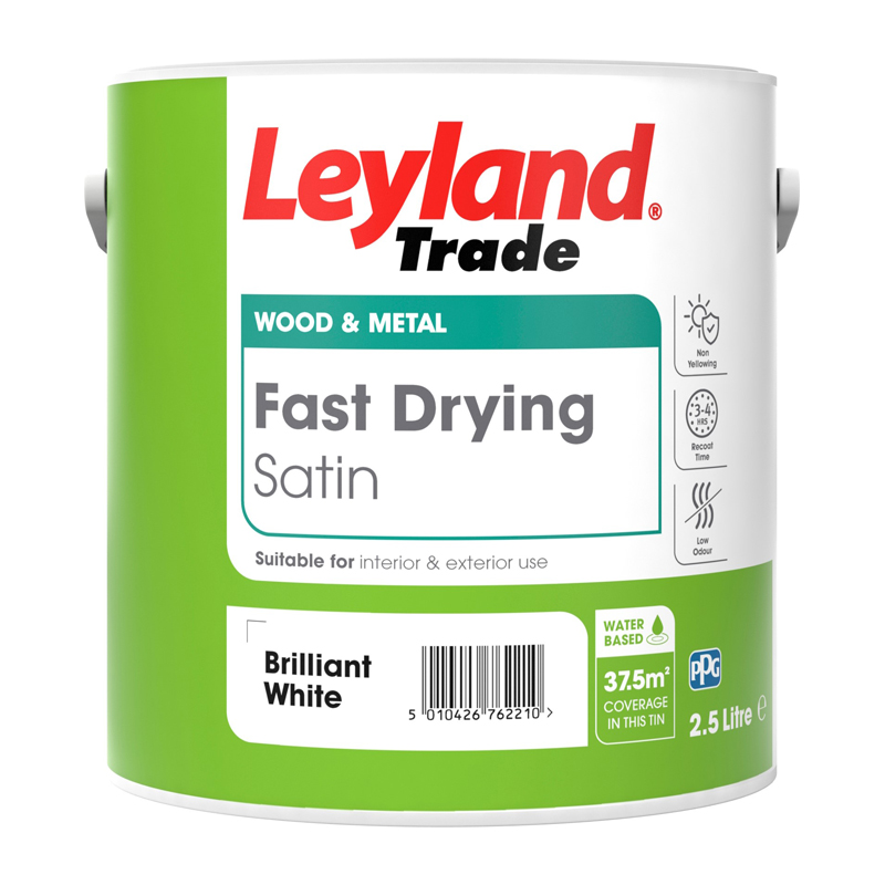 Leyland Trade Fast Drying Satin Paint – Brilliant White (2.5L)