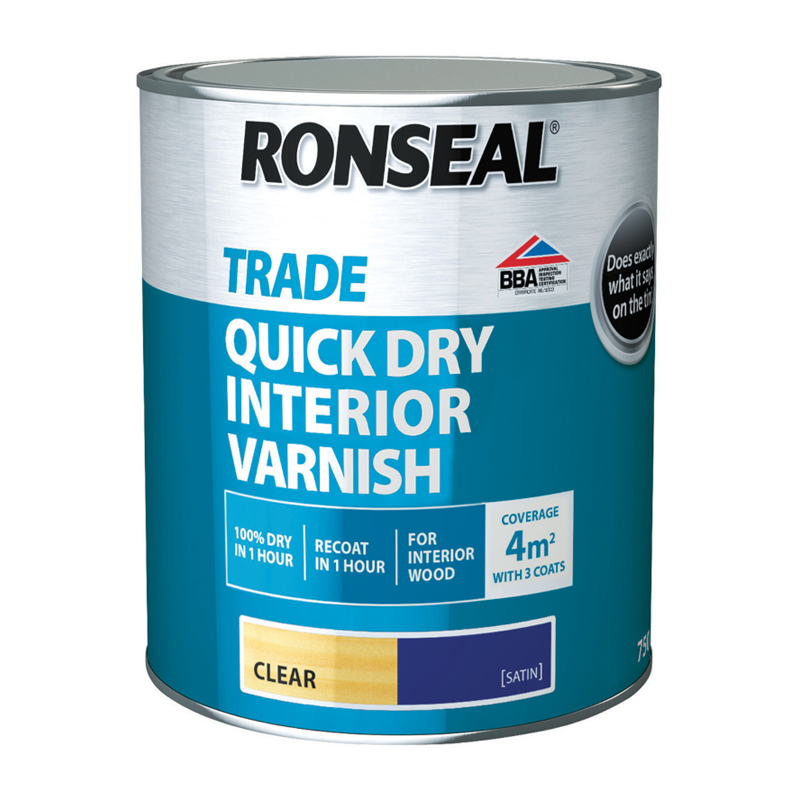 Ronseal Trade Quick Dry Interior Varnish – Clear Satin (750ml)