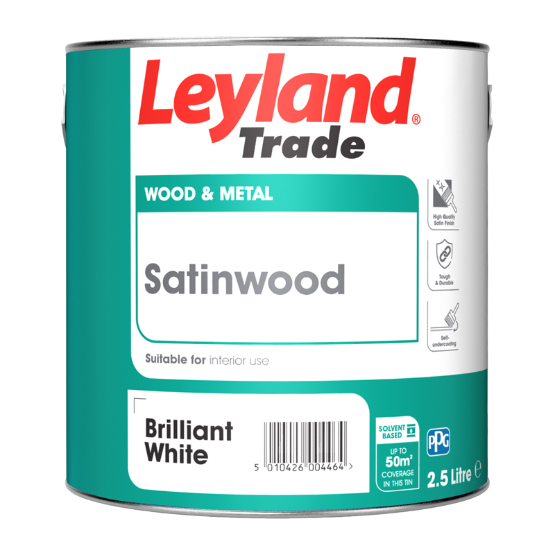 Leyland Trade Satinwood Paint – Brilliant White (2.5L)