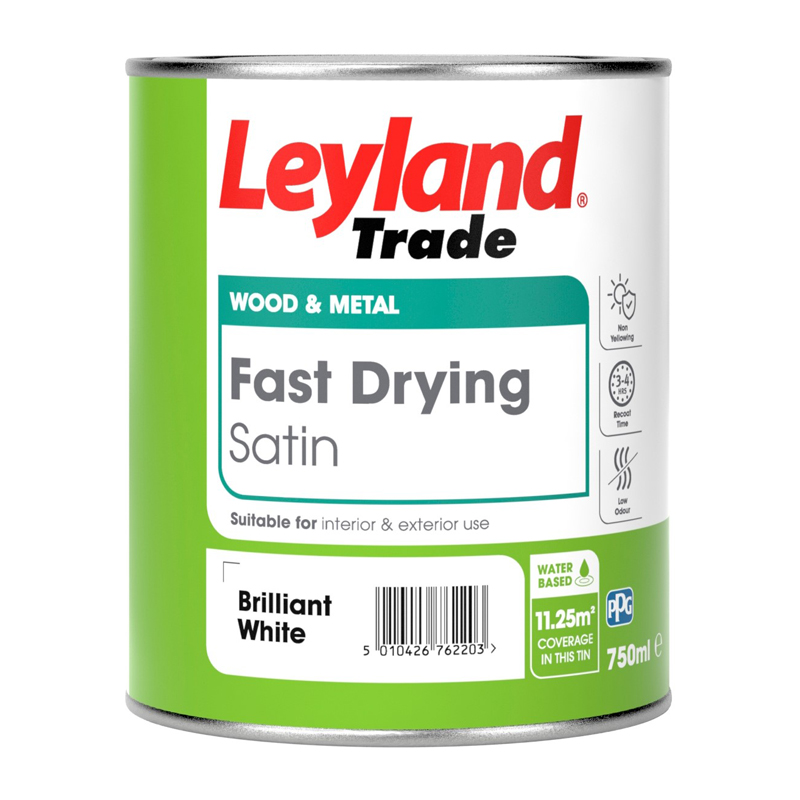 Leyland Trade Fast Drying Satin Paint – Brilliant White (0.75L)