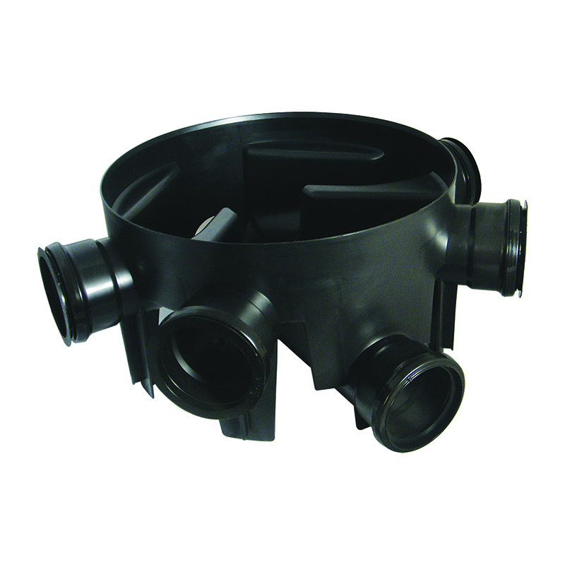 FloPlast 450mm Large Inspection Chamber with Fixed Inlets – Black (5 x 110mm)