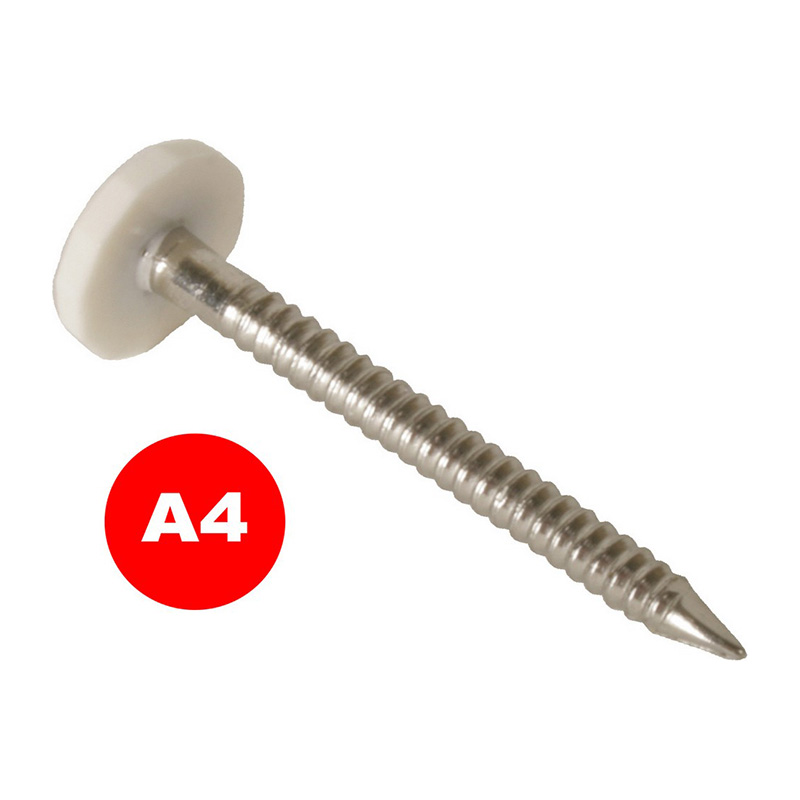 Polytop Plastic Headed Fascia Nails 40mm – White (Box 100)