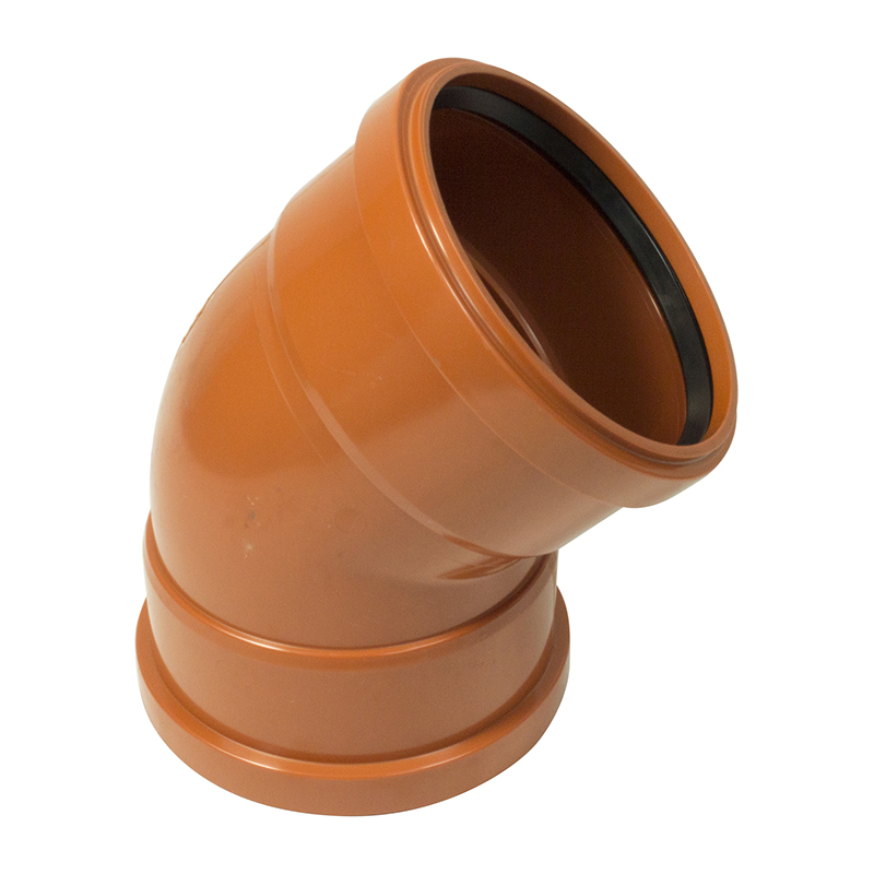FloPlast 160mm Underground Bend 45° – Orange/Brown (Double Socket)