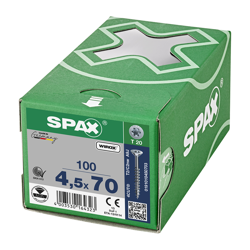 Spax WIROX Universal Countersunk T-Star Plus T20 Screws 4.5mm x 70mm (100 Pack)