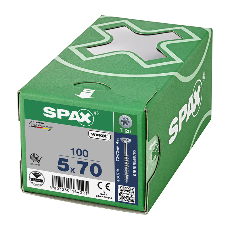 Spax WIROX Universal Countersunk T-Star Plus T20 Screws 5mm x 70mm (100 Pack)