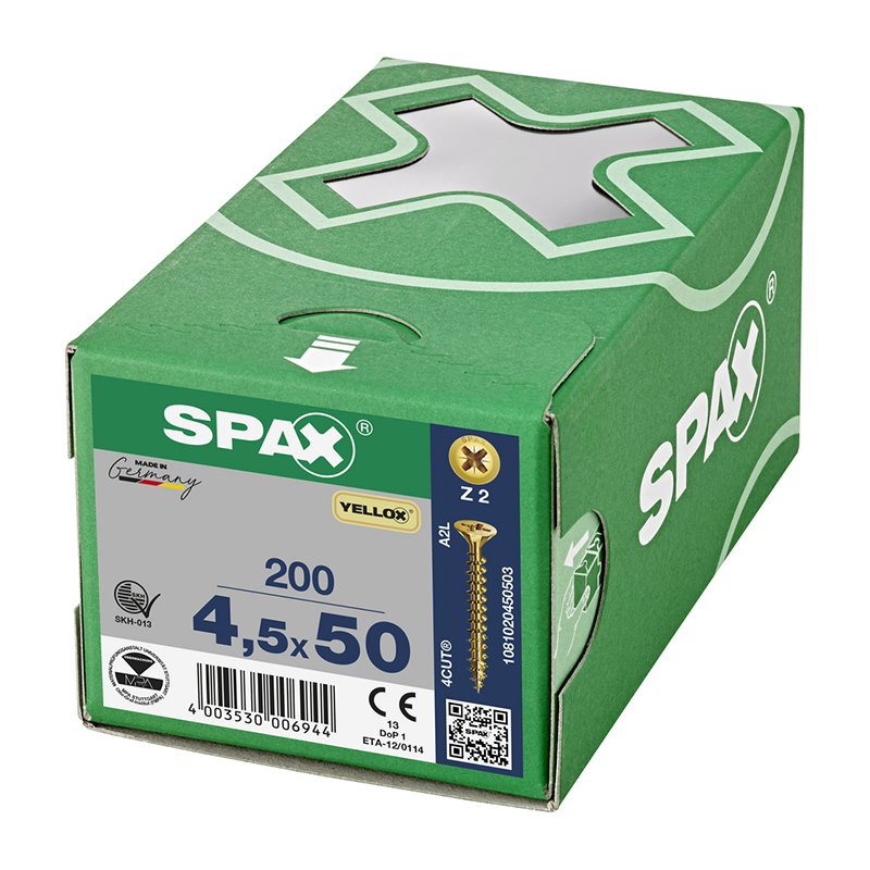 Spax YELLOX Pozi Z2 Universal Countersunk Screws 4.5mm x 50mm (200 Pack)