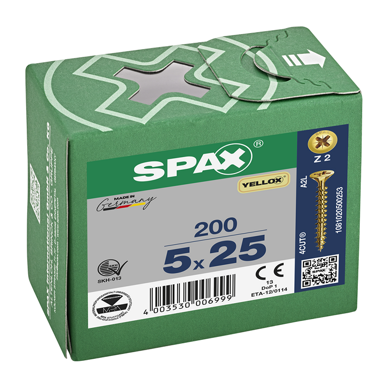 Spax YELLOX Pozi Z2 Universal Countersunk Screws 5mm x 25mm (200 Pack)