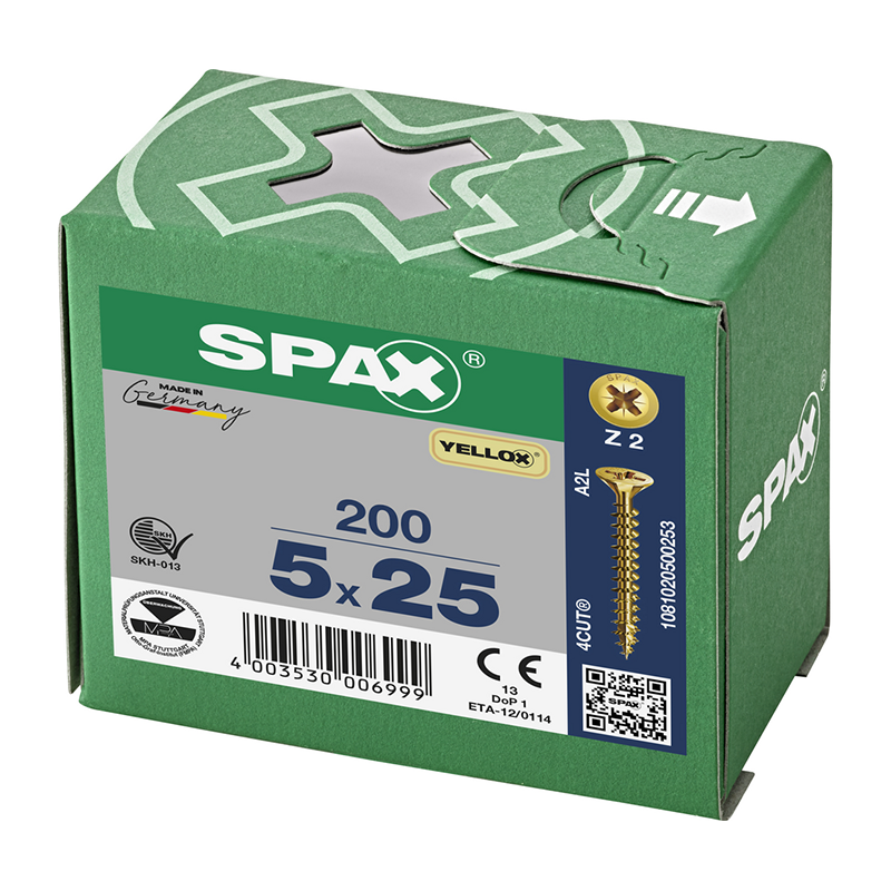 Spax YELLOX Pozi Z2 Universal Countersunk Screws 5mm x 25mm (200 Pack)