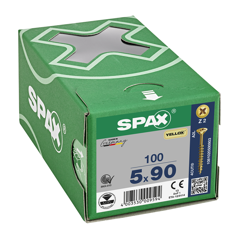 Spax YELLOX Pozi Z2 Universal Countersunk Screws 5mm x 90mm (100 Pack)