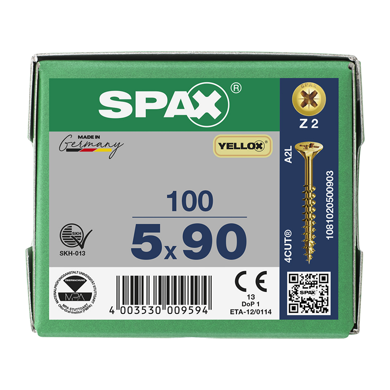 Spax YELLOX Pozi Z2 Universal Countersunk Screws 5mm x 90mm (100 Pack)