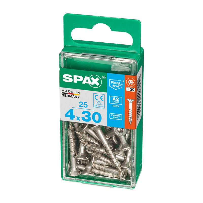 Spax Countersunk T-Star Plus T20 Stainless Steel Screws 4mm x 30mm (25 Pack)