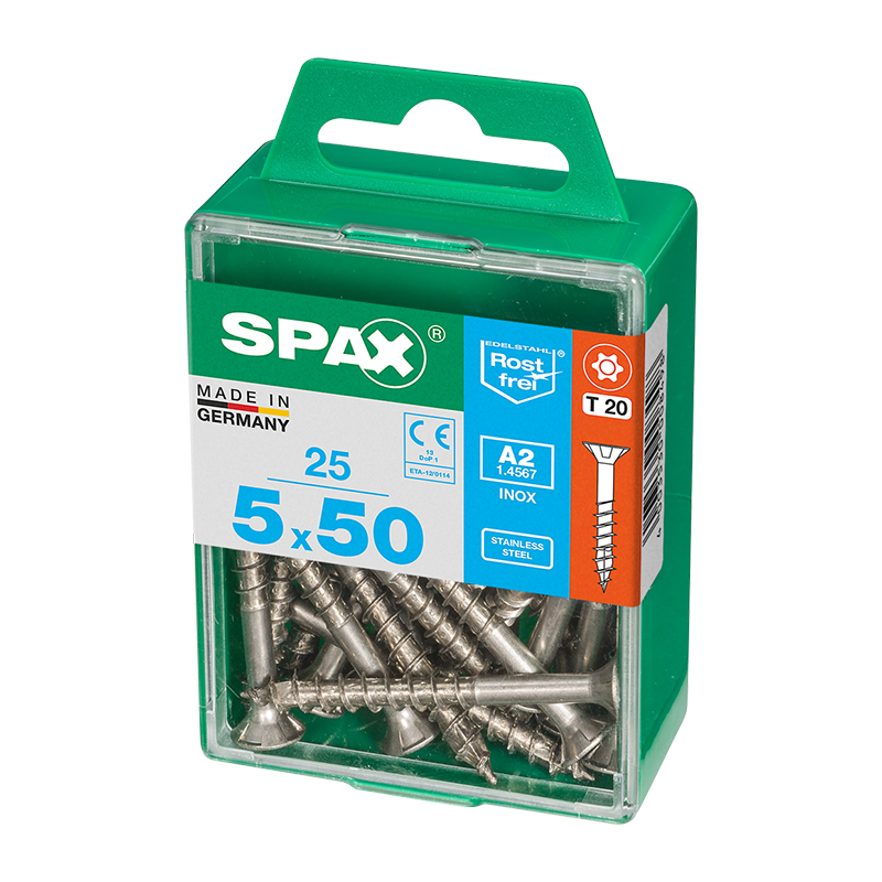 Spax Countersunk T-Star Plus T20 Stainless Steel Screws 5mm x 50mm (25 Pack)