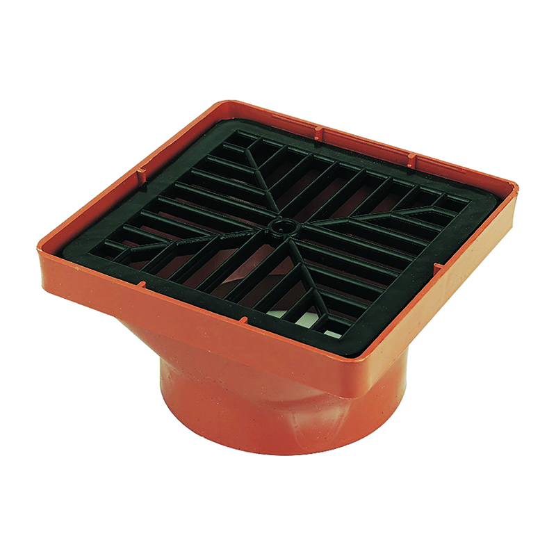 FloPlast 110mm Drain Inlet Hopper – Orange/Brown (Black Square Grid)