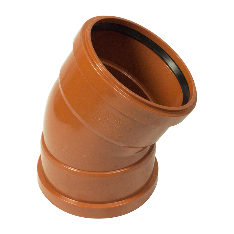 FloPlast 110mm Underground Bend 30° – Orange/Brown (Double Socket)