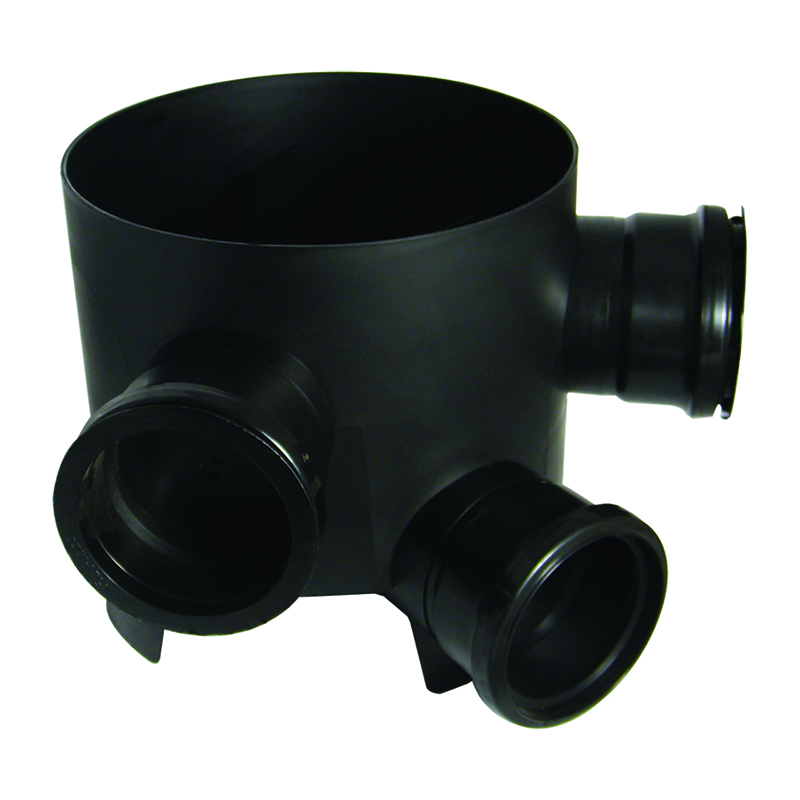 FloPlast 300mm Mini Access Chamber Base with 45° Fixed Inlets – Black (3 x 110mm)