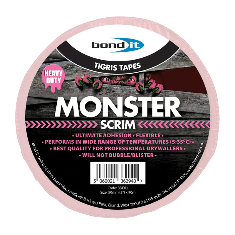 Bond It Tigris Monster Plasterers Scrim Tape – Pink (90m x 50mm)
