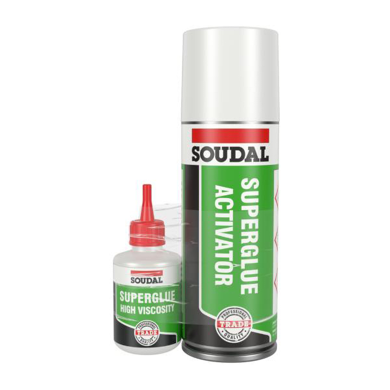 Soudal Superglue 2-Part Mitre Bonding Kit (50g Glue & 200ml Activator)