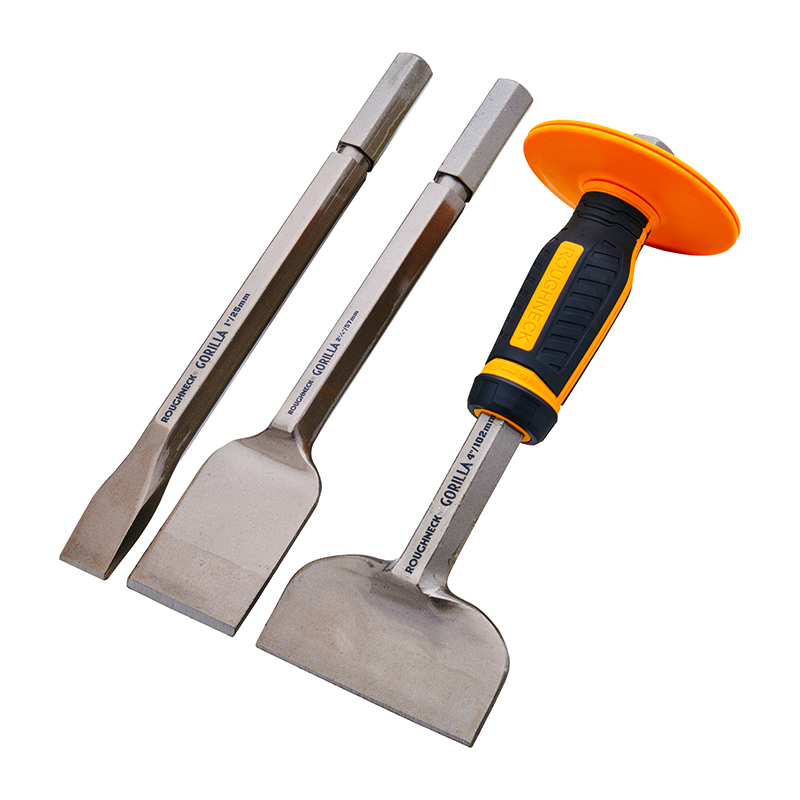 Roughneck Bolster & Chisel Set with Non-Slip Guards – 3 Piece (1″, 3″ & 4″)