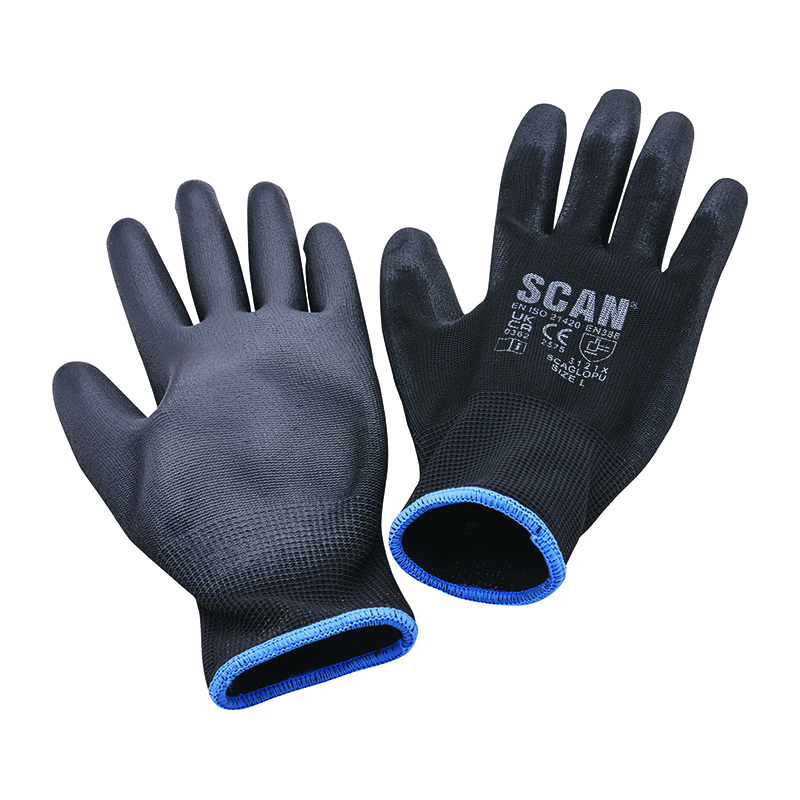Scan PU Coated Gloves – Black Size 9/Large (5 Pairs)