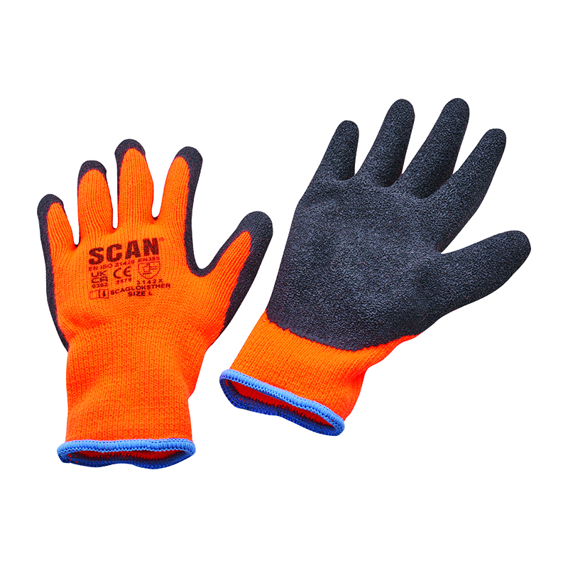 Scan Knitshell Thermal Latex Gloves – Orange/Black Size 9 Large (3 Pairs)