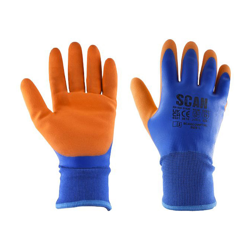 Scan Thermal Waterproof Latex Grip Gloves – Blue/Orange Size 10 (XL)