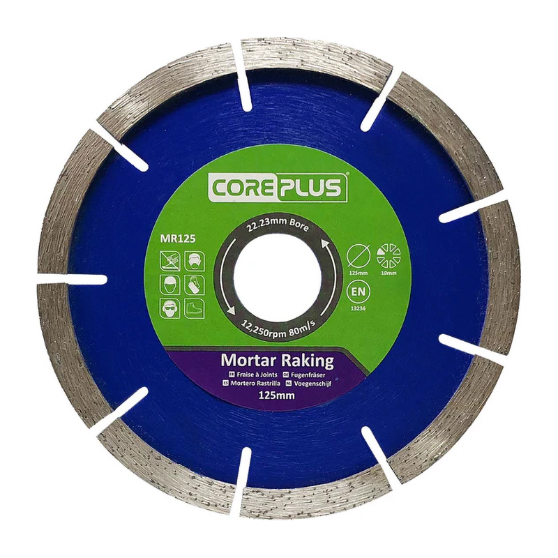 CorePlus Mortar Raking Diamond Blade – 10mm Segments (125mm x 22.23mm)