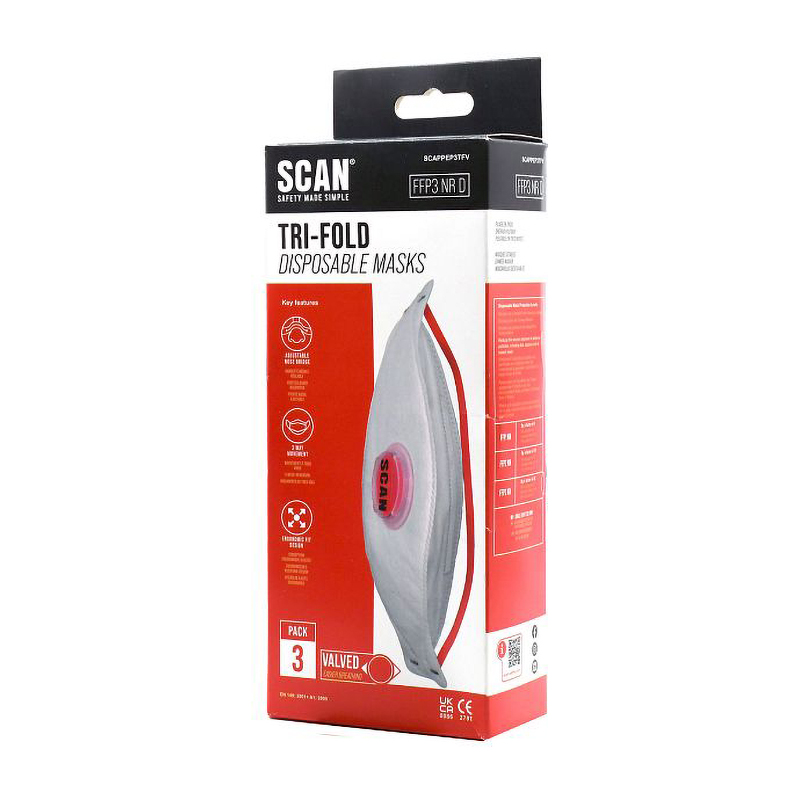 Scan Tri Fold Valved Disposable Face Mask FFP3 (3 Pack)