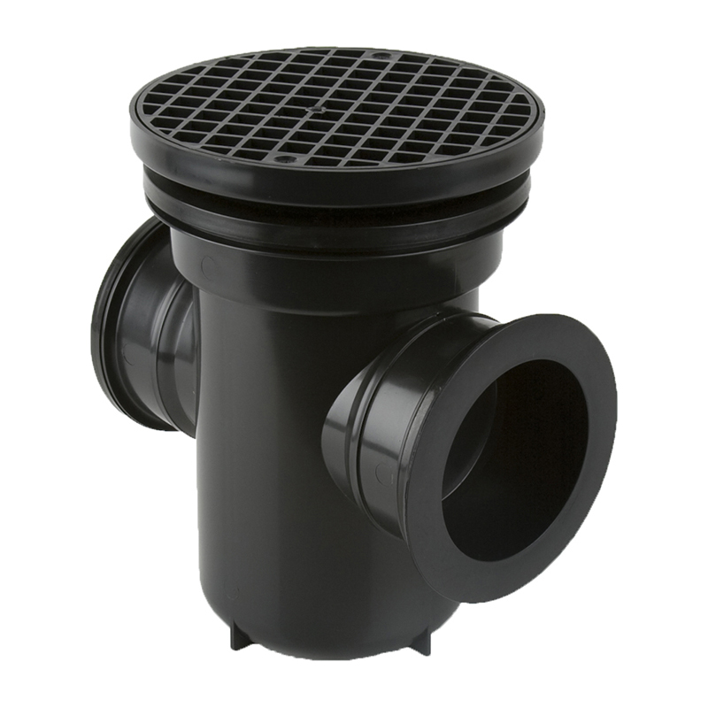 Brett Martin Back Inlet Roddable Bottle Gully 110mm Outlet 90&deg; – Black (Round Grid)