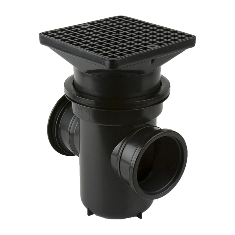 Brett Martin Back Inlet Roddable Bottle Gully 110mm Outlet 90&deg; – Black (Square Grid)
