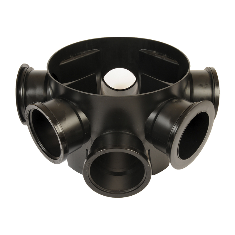 Brett Martin 315mm Access Chamber Base with 5 Inlets 110mm inc. 2 x Socket Plugs – Black