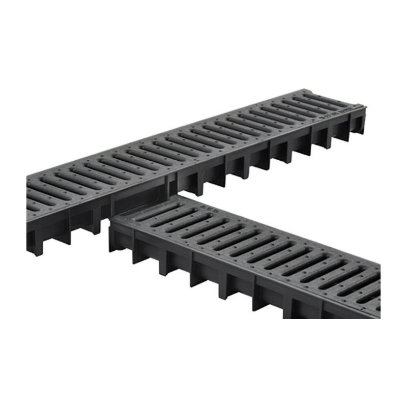 ACO Easyline H 50 Low Profile Drain Channel with Black Plastic Grating 1m (Load Class A15)